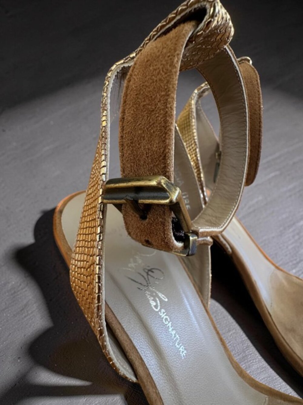 Donald Pliner Porcia Floral Metallic Ankle Strap Heels - 8.5M - Picture 12 of 14
